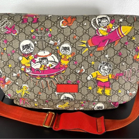Gucci GG Supreme Monogram Space Cats Diaper Bag Orange - Picture 16 of 16